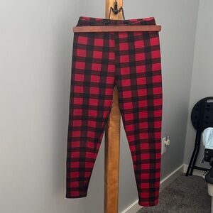 Cozy Checkered Kids Leggings in Red and Black